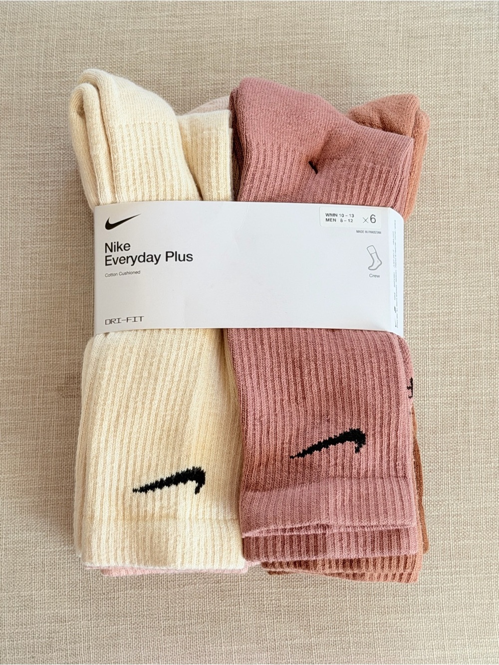 Nike 6-pack Everyday Plus Cotton Cushion Crew Socks Brown Multi Size Large